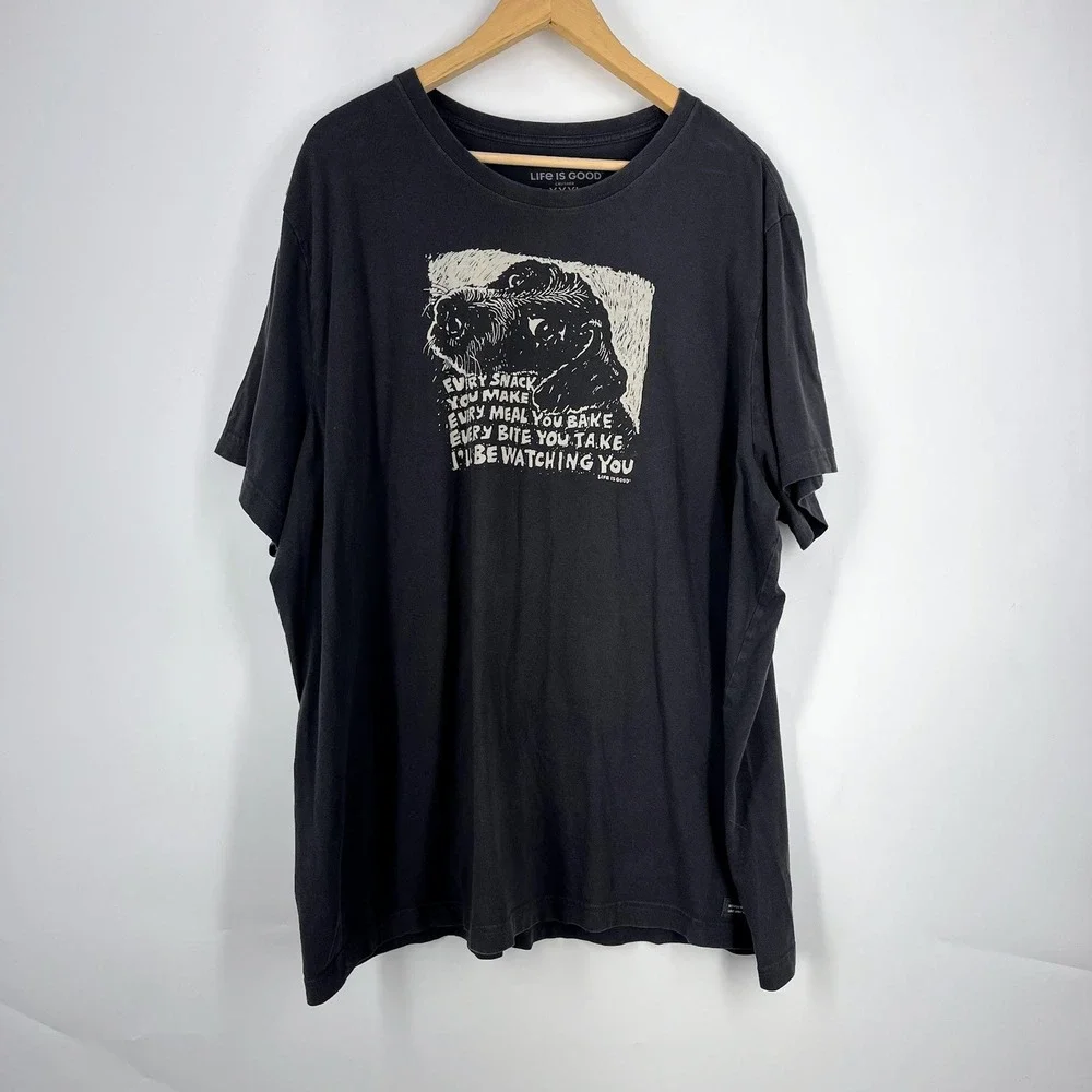 Life Is Good Mens Crusher‎ Tee Black Snack Dog Short Sleeve Graphic T-Shirt XXXL